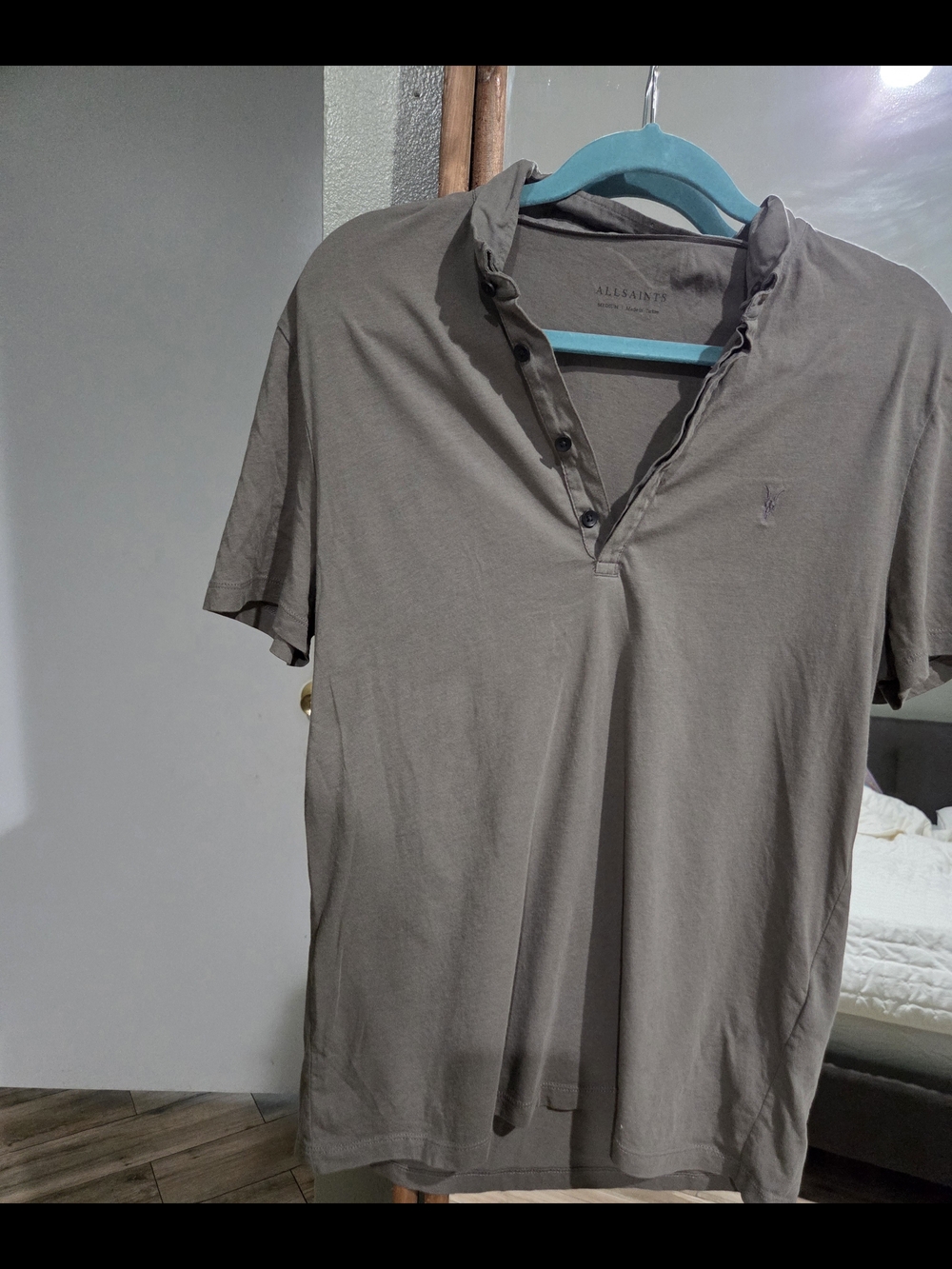 All Saints Men’s Olive Polo with Subtle Embroidery